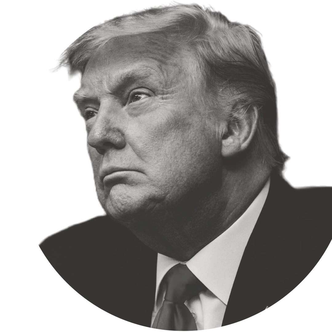 Black and white portrait of former President Trump